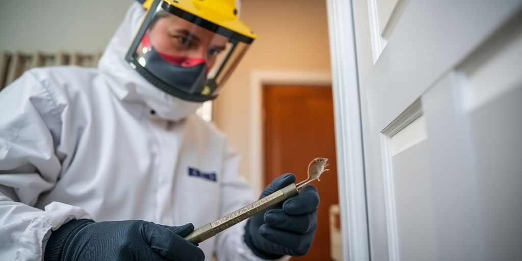 Technician inspecting for Mice in Residential area